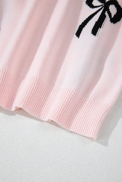 Chic Bow Design Loose Fit Sweater in Soft Pink Hue