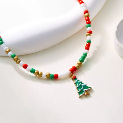 Christmas Themed Beaded Pendant Necklace