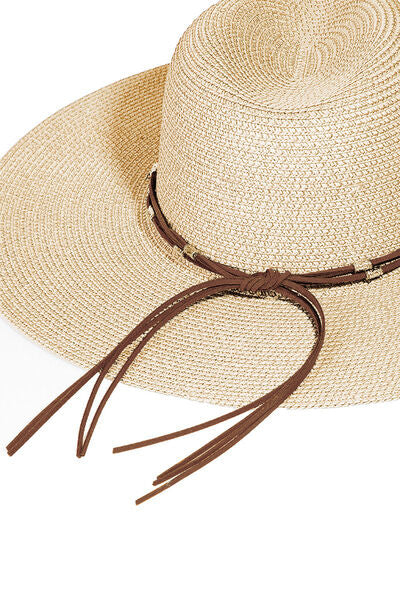 Fame Rope Strap Wide Brim Weave Hat for Summer Style