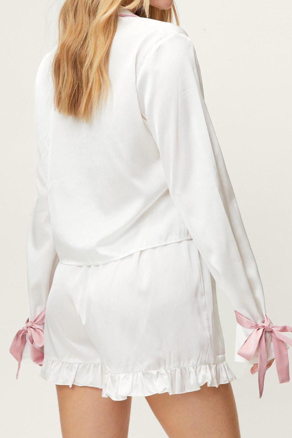 Chic Tied Cuff Collared Lounge Set with Frill Shorts