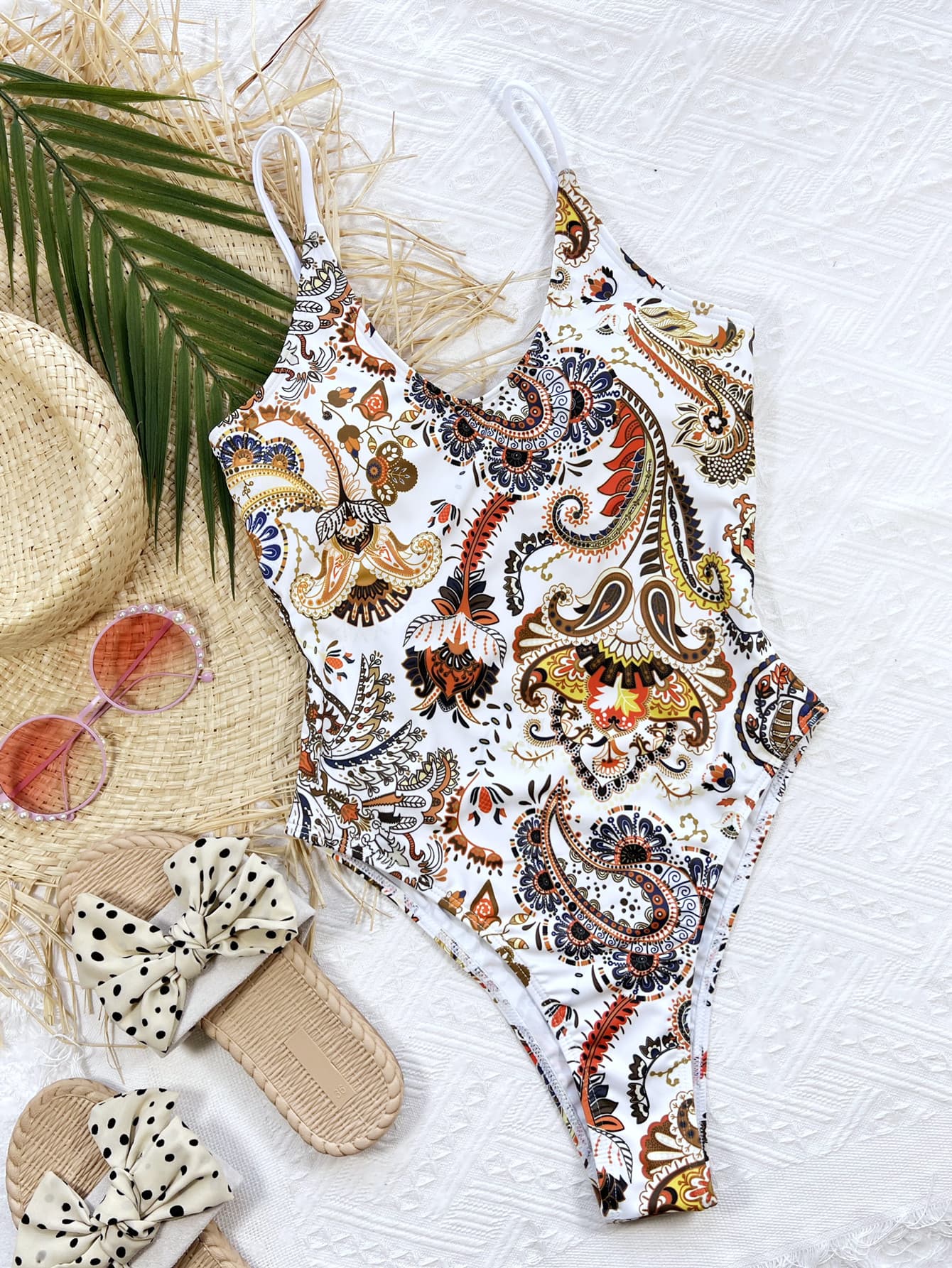 Chic Printed Tie Back Scoop Neck One-Piece Swimsuit