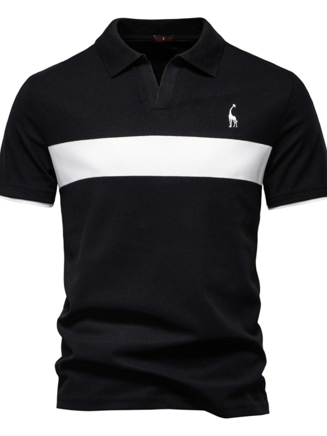 Men's Giraffe Embroidered Collared Neck Contrast Polo Style