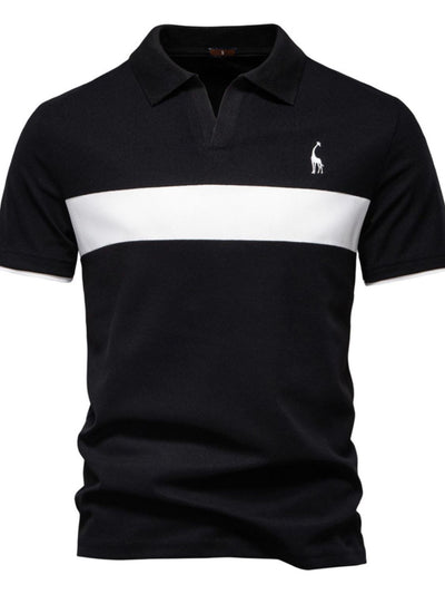 Men's Giraffe Embroidered Collared Neck Contrast Polo Style
