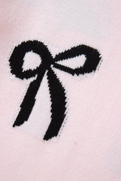Chic Bow Design Loose Fit Sweater in Soft Pink Hue
