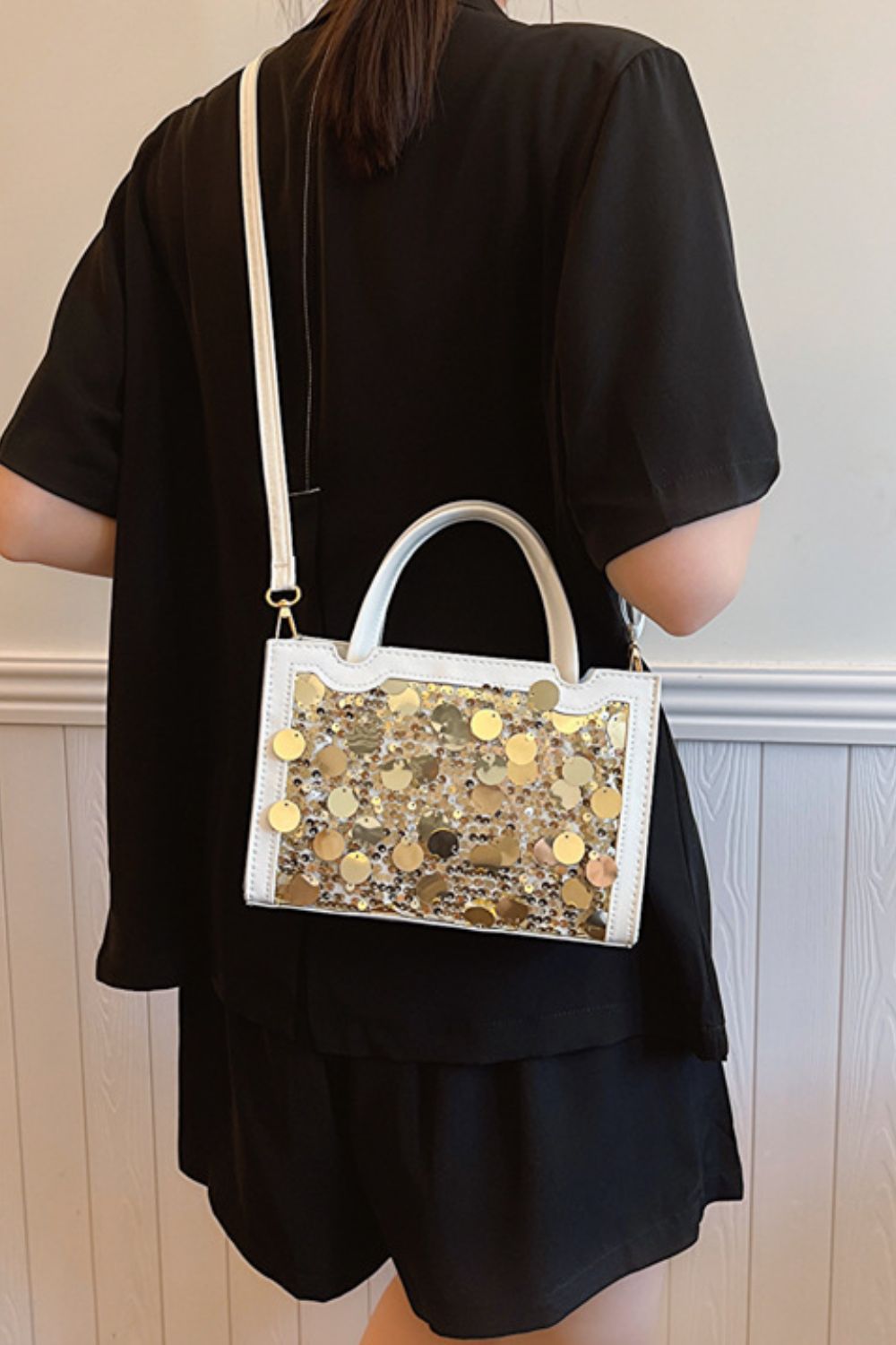Stylish PU Leather Sequin Handbag for Fashionable Women