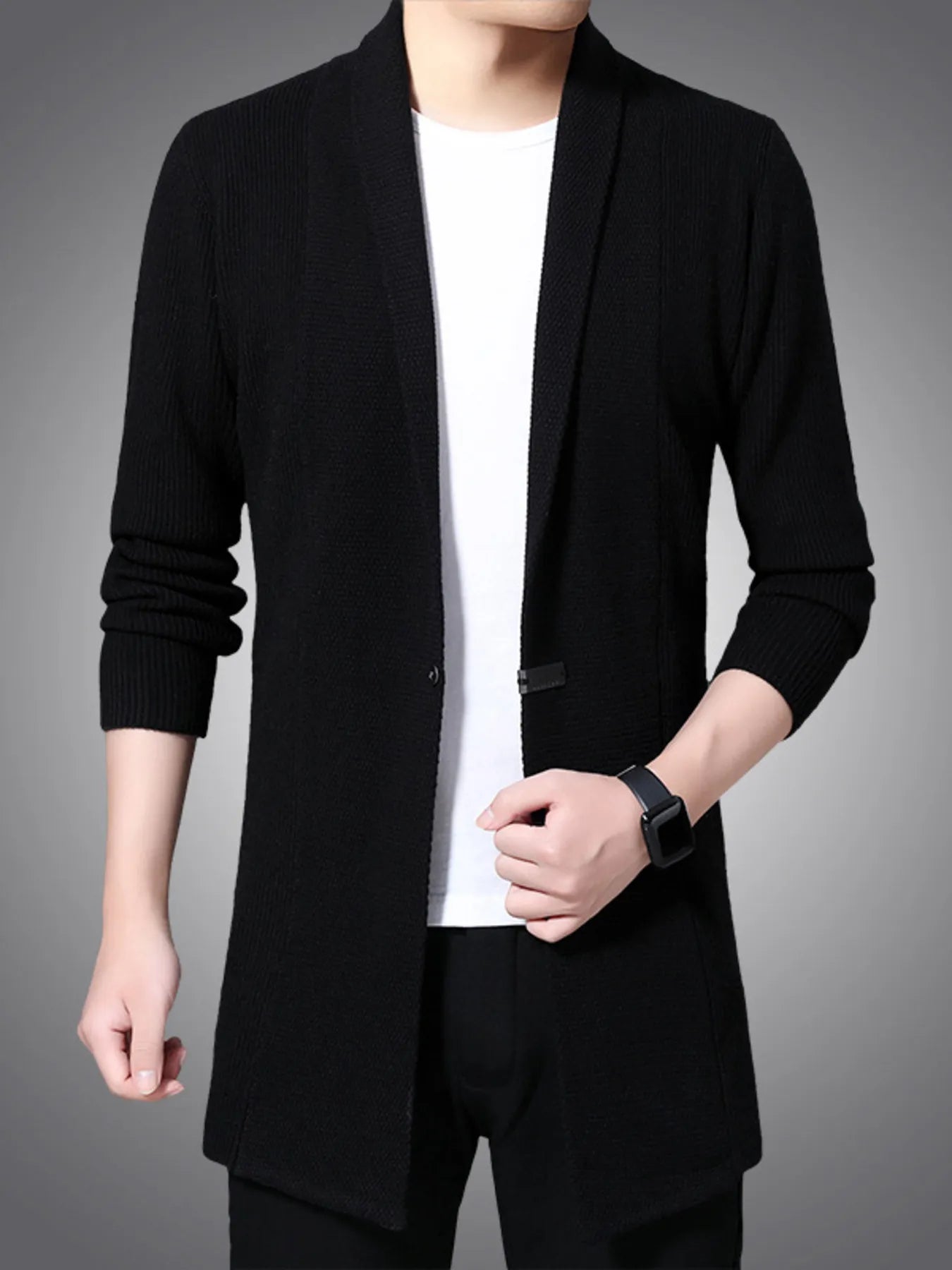 Men's Full Size Long Sleeve Longline Cardigan Plus Size