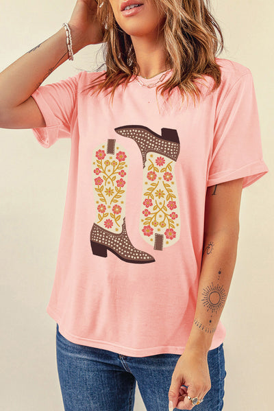 Trendy Boot Graphic Round Neck T-Shirt for Casual Comfort