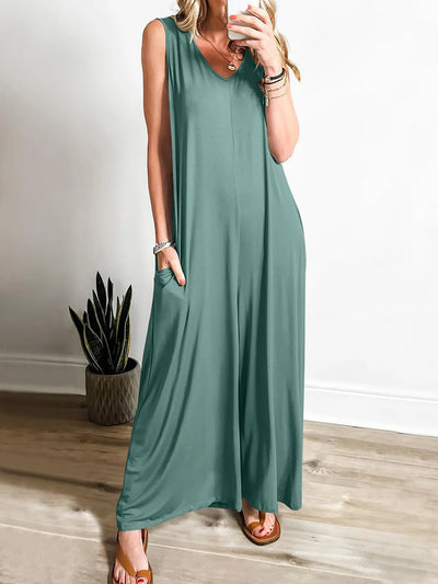 Sleeveless V-Neck Jumpsuit with Pockets