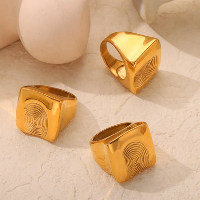 Époque™ Titanium Steel Fingerprint Signet Ring – Gold & Silver