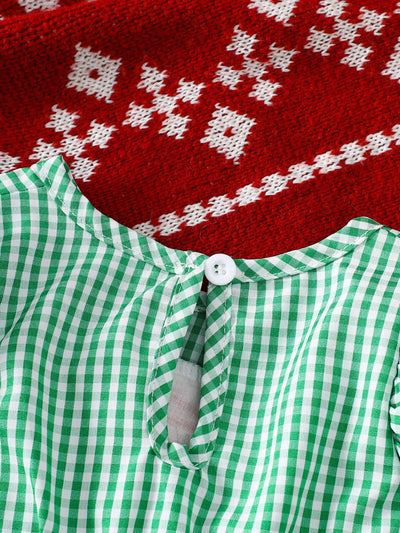 Children's Christmas Santa Embroidered Gingham One-Piece Bodysuit Dress