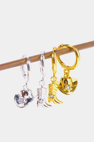 Hat & Boot Shape Asymmetrical Copper 14K Gold Plated Earrings