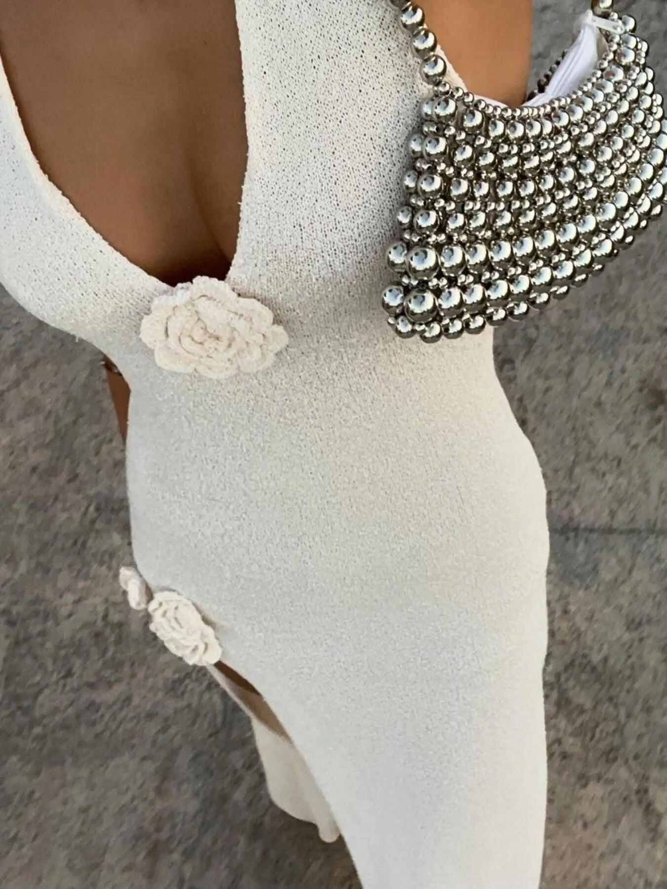 Flower Split Halter Neck Maxi Dress