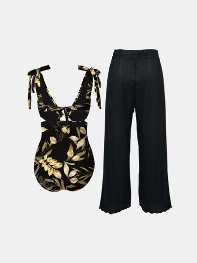 FAM-FAM Cutout Tied Bodysuit and Pants Swim Set Fashion