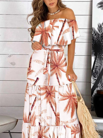 Printed Off Shoulder Maxi Dress