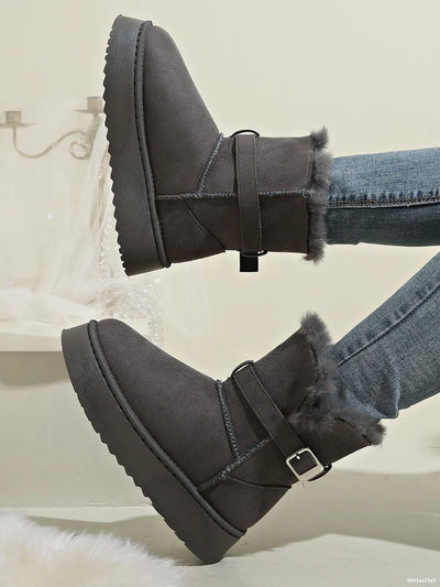Fur Lining Ankle Boots with Buckle Strap