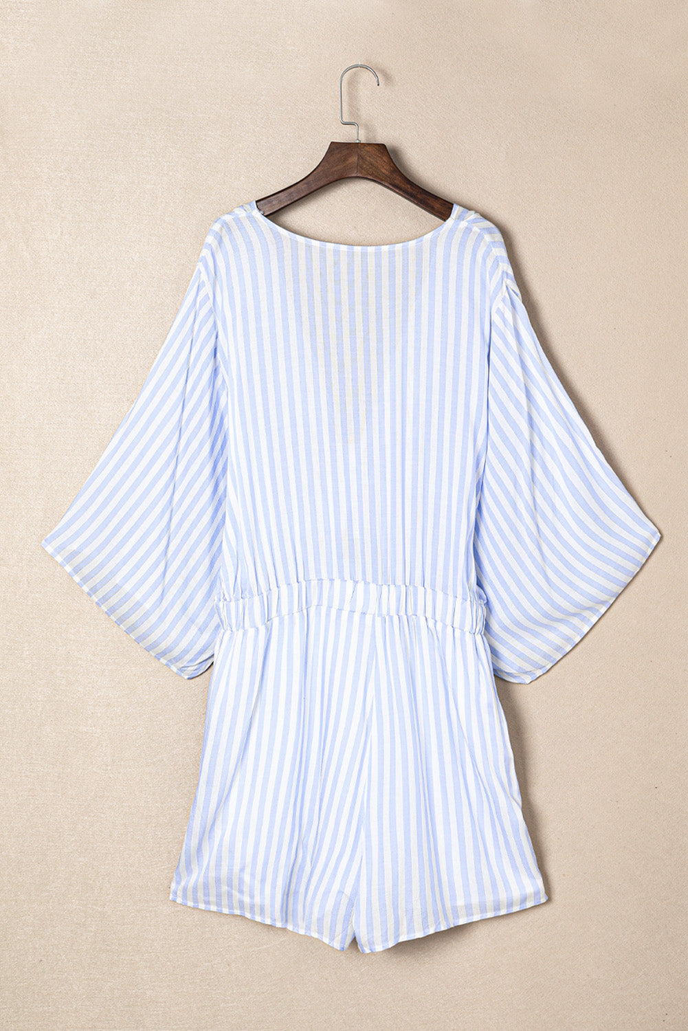 Chic Pink Striped Kimono Sleeve Romper with Bow Detail