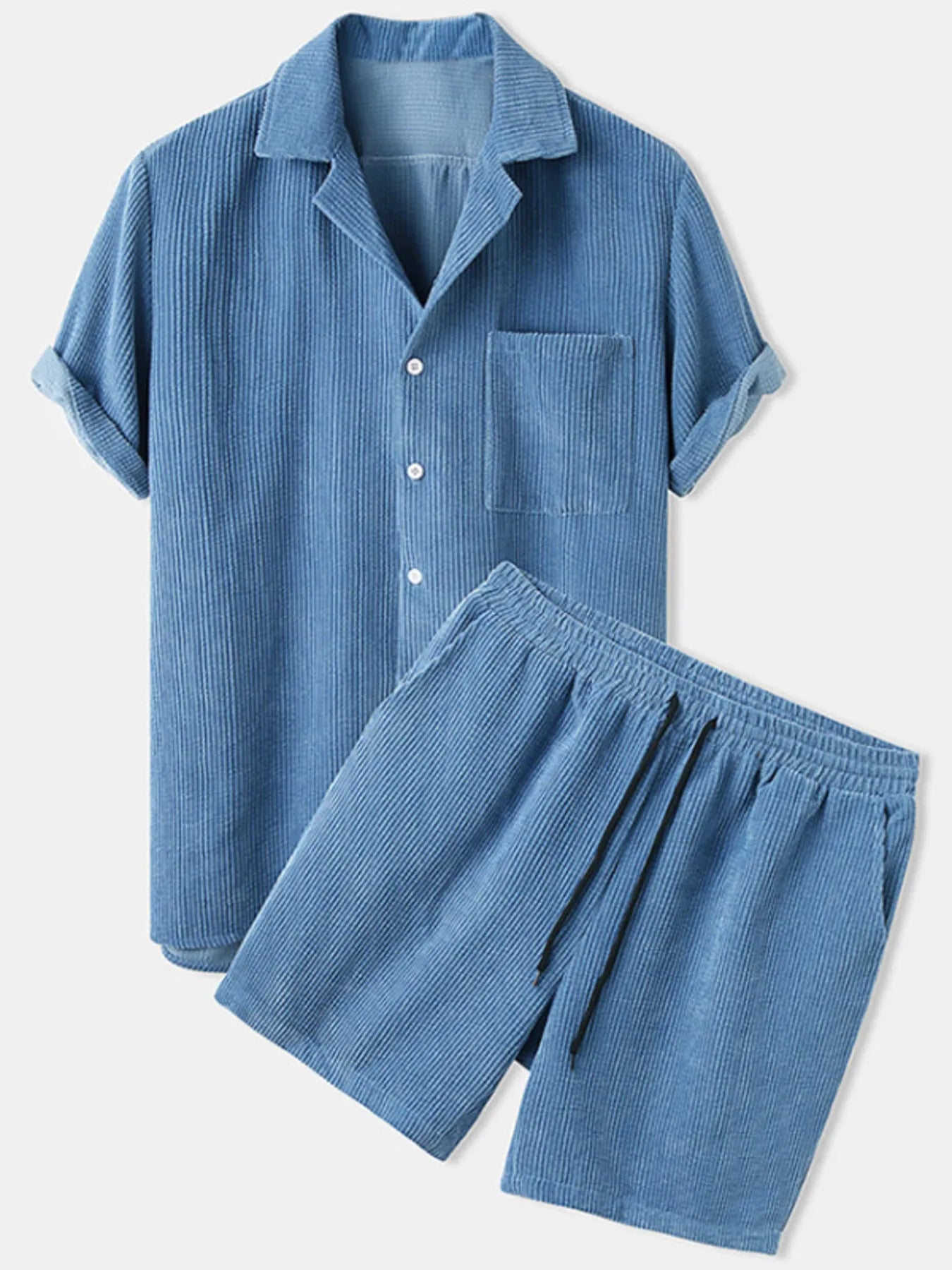 Men's Full Size Classic Textured Top and Shorts Set Plus Size