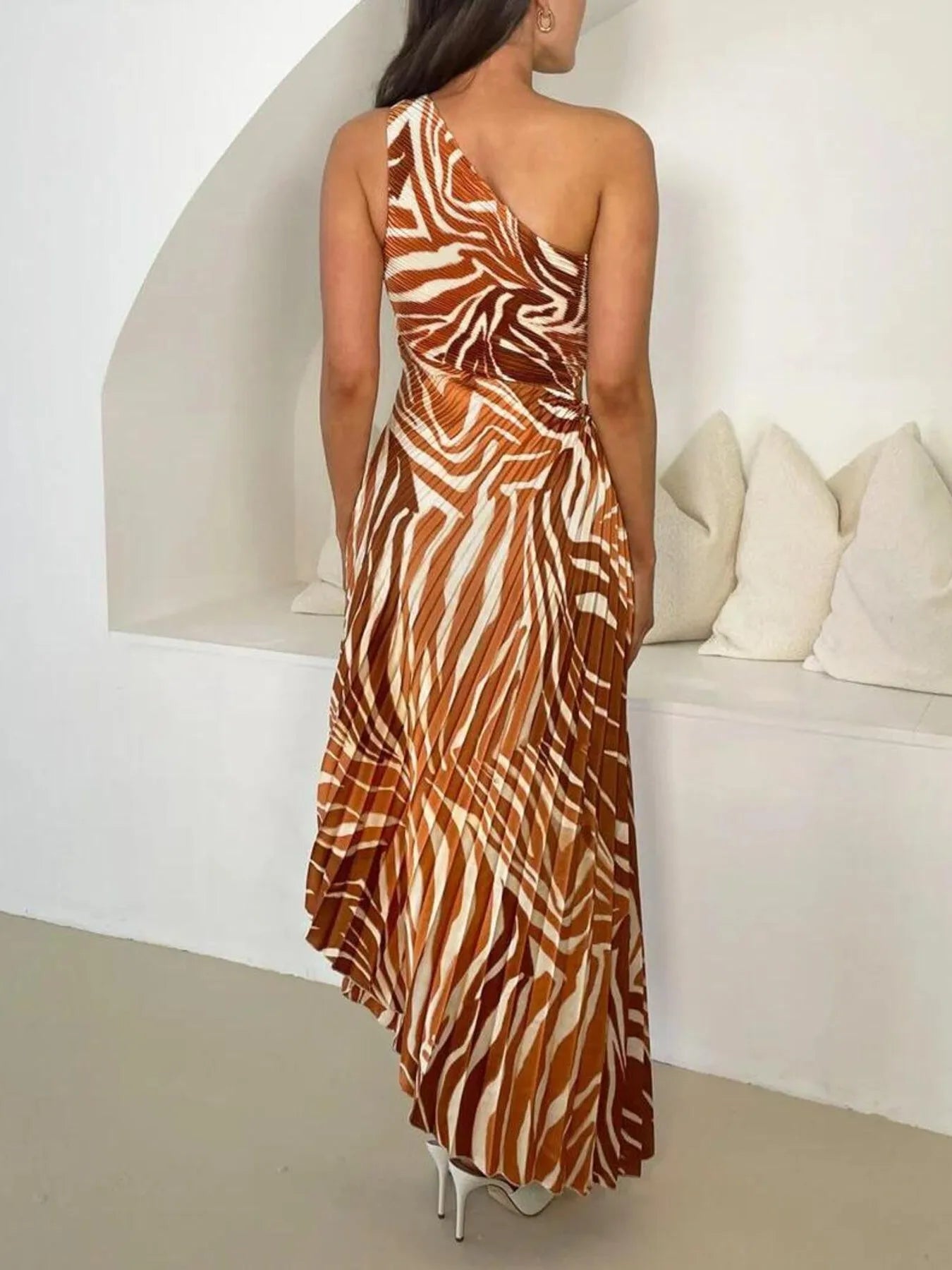 Printed One Shoulder Asymmetrical Maxi Dress