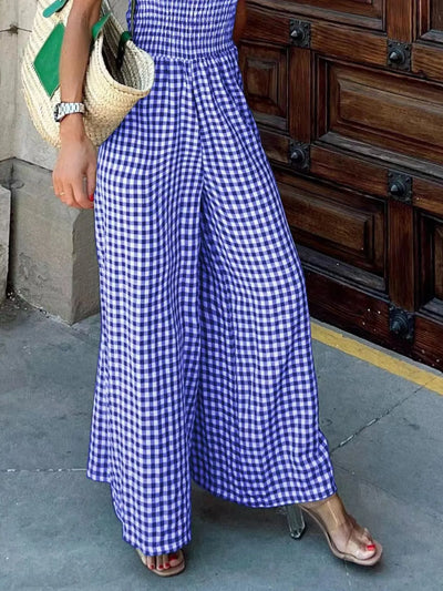Gingham Smocked Wide-Leg Jumpsuit