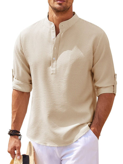 Men's Full Size Half Button Long Sleeve Shirt Plus Size Fashion