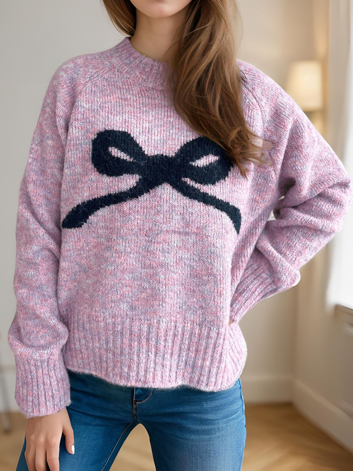 Chic Bow Round Neck Sweater - Soft Knit, Cozy & Versatile