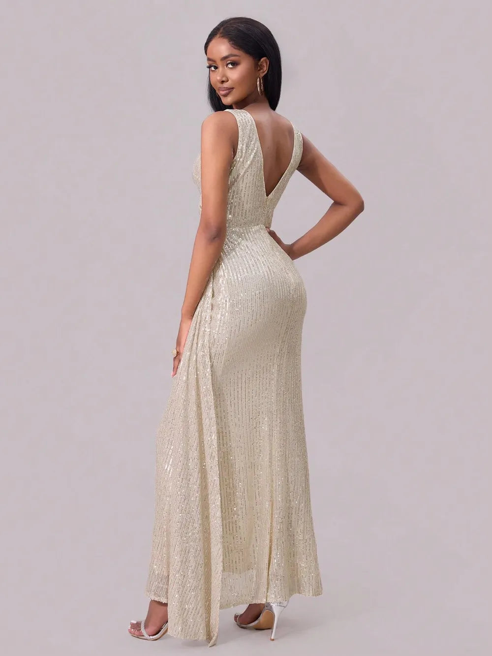 Slit Sequin Surplice Sleeveless Maxi Dress