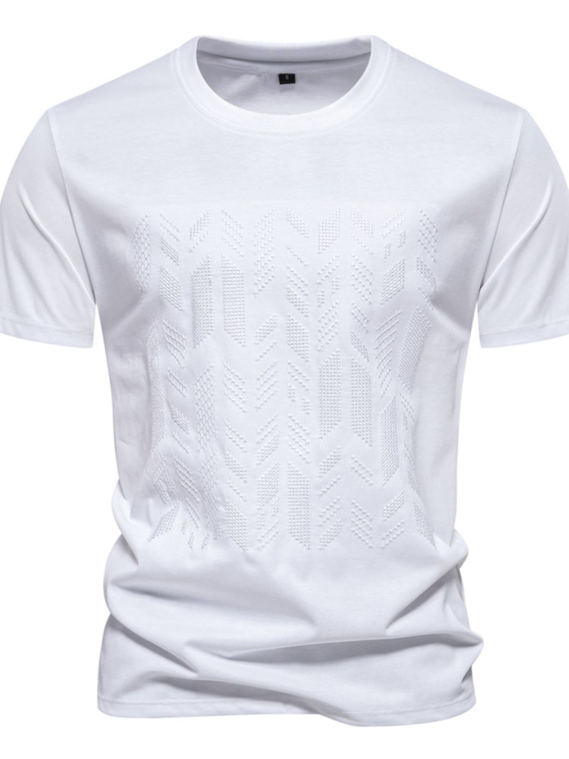 Men's Round Neck Geometric Embroidered T-Shirt for Style