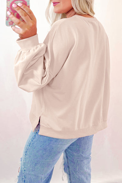 Chic Bow Round Neck Long Sleeve Sweatshirt in Soft Pink