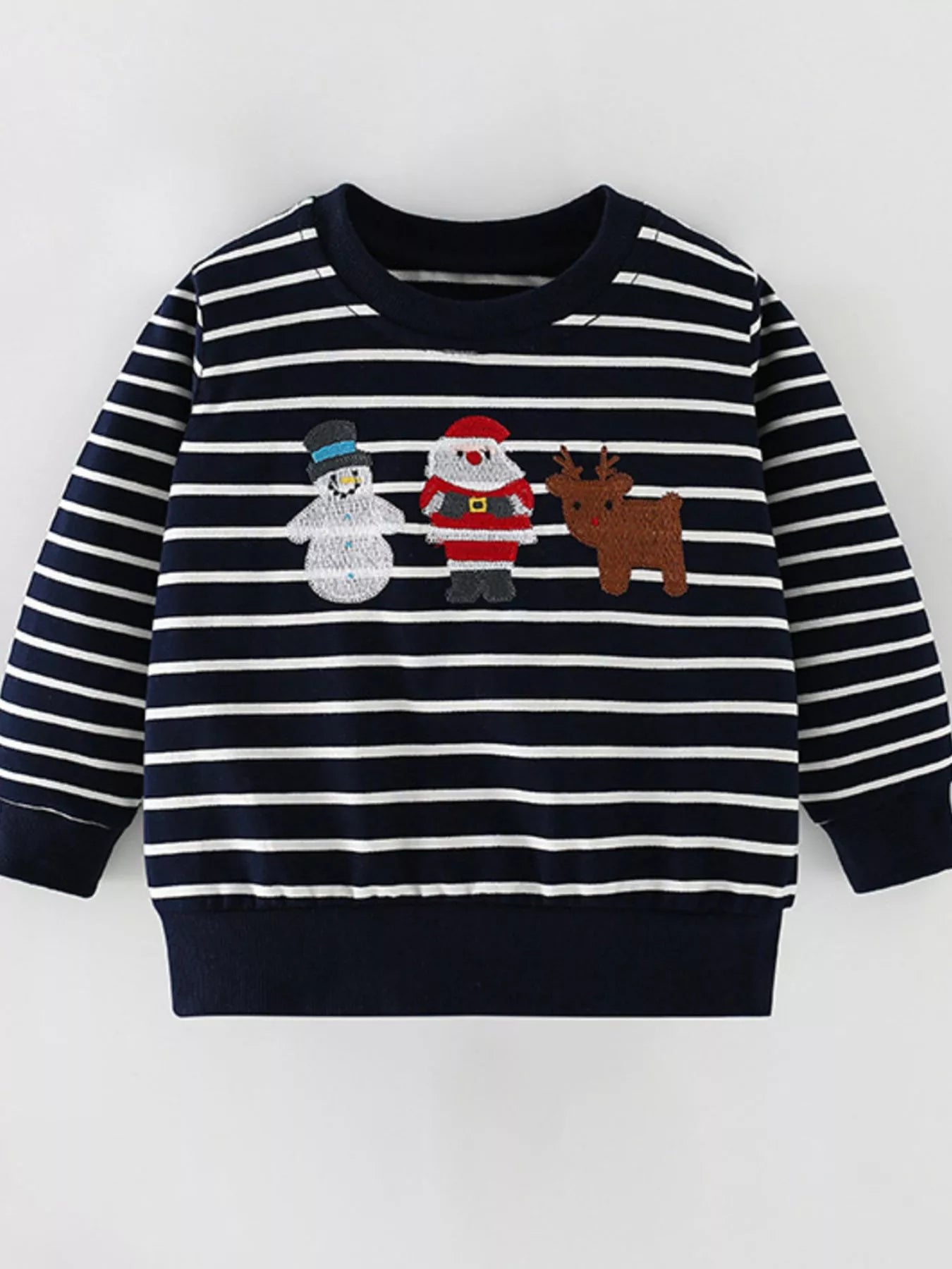 Children's Christmas Embroidered Striped Sweatshirt