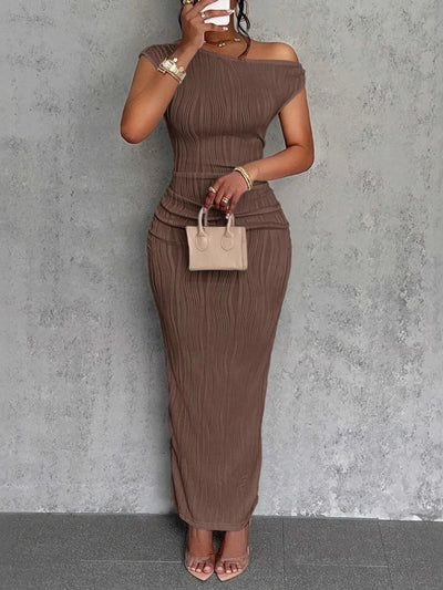 Textured Single Shoulder Bodycon Maxi Dress
