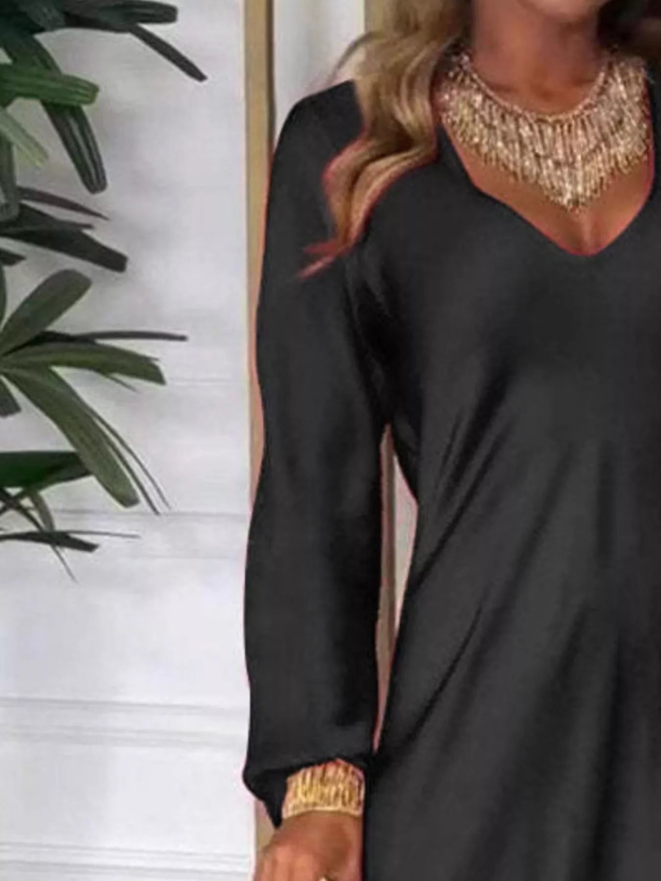 Full Size V-Neck Long Sleeve Midi Dress Plus Size
