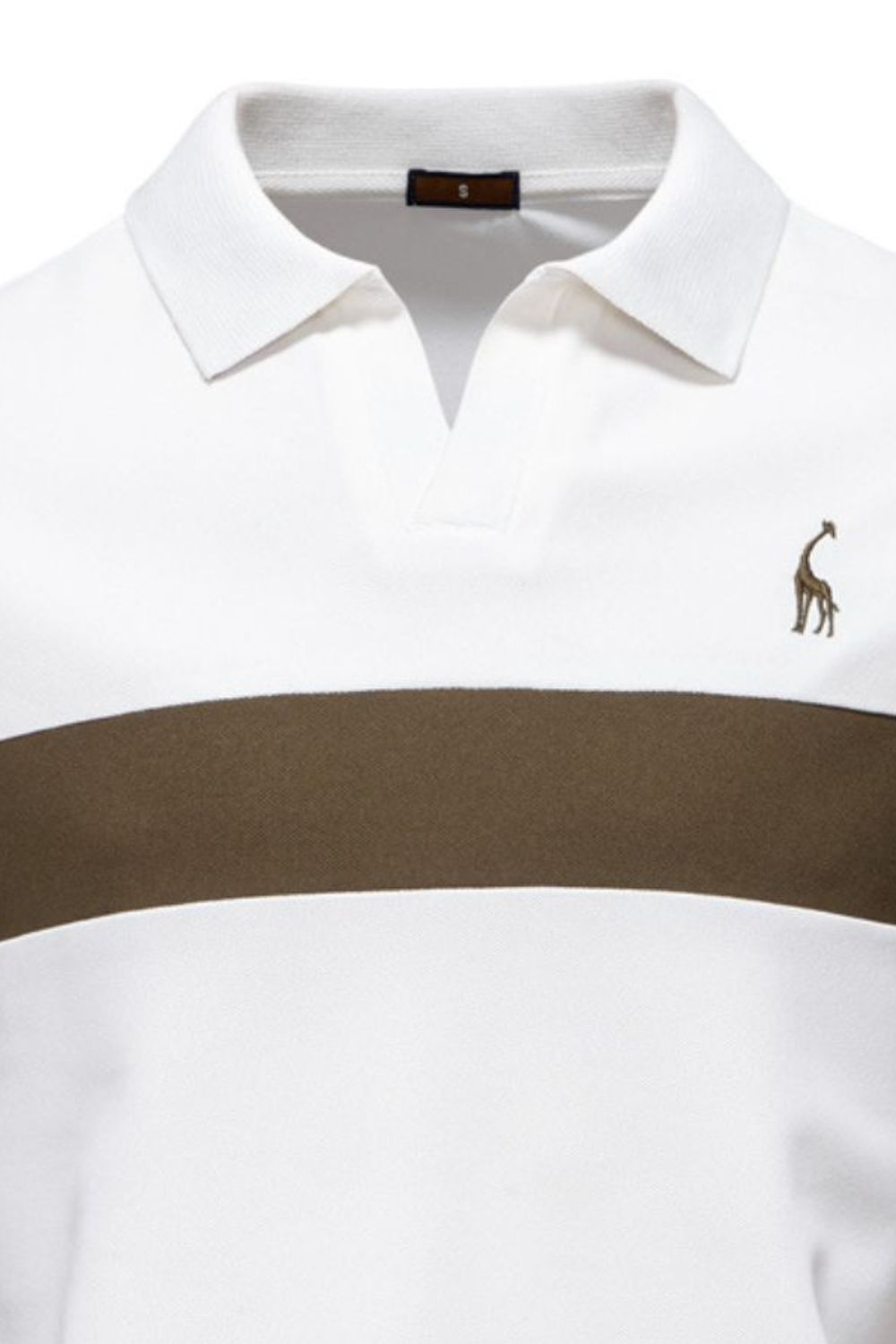 Men's Giraffe Embroidered Collared Neck Contrast Polo Style