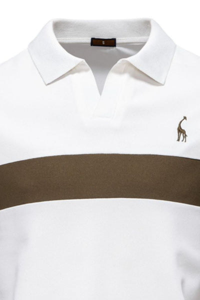 Men's Giraffe Embroidered Collared Neck Contrast Polo Style