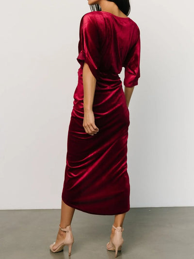Ruched Surplice Half Sleeve Dress