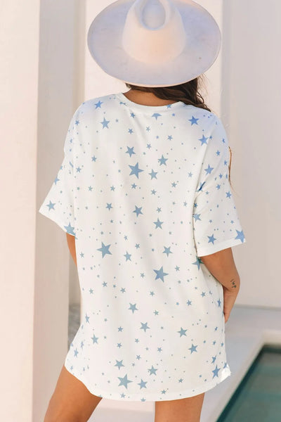 Stars Print Drop Shoulder Oversized T Shirt with Slits