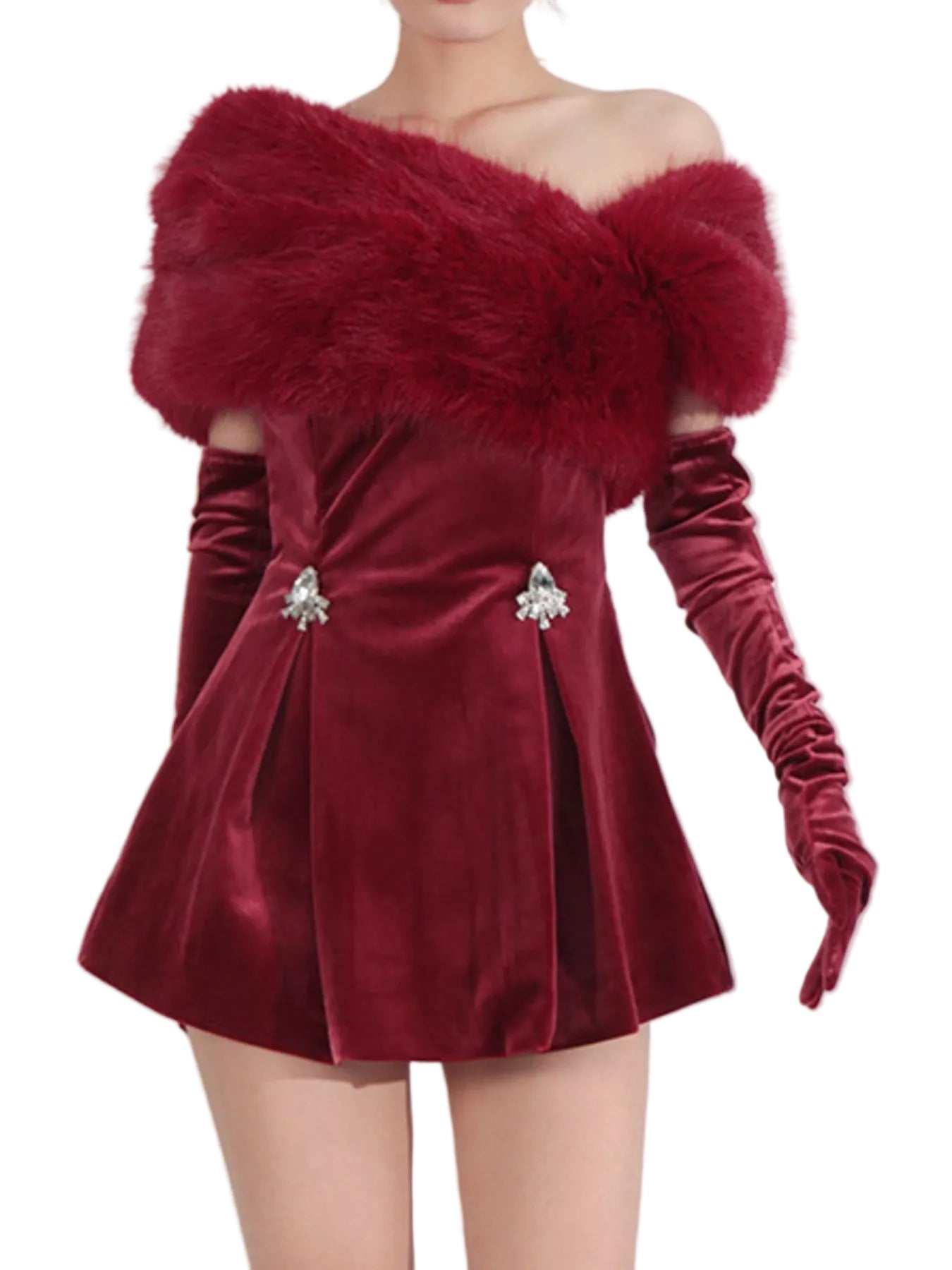 Fuzzy Off Shoulder Mini Dress