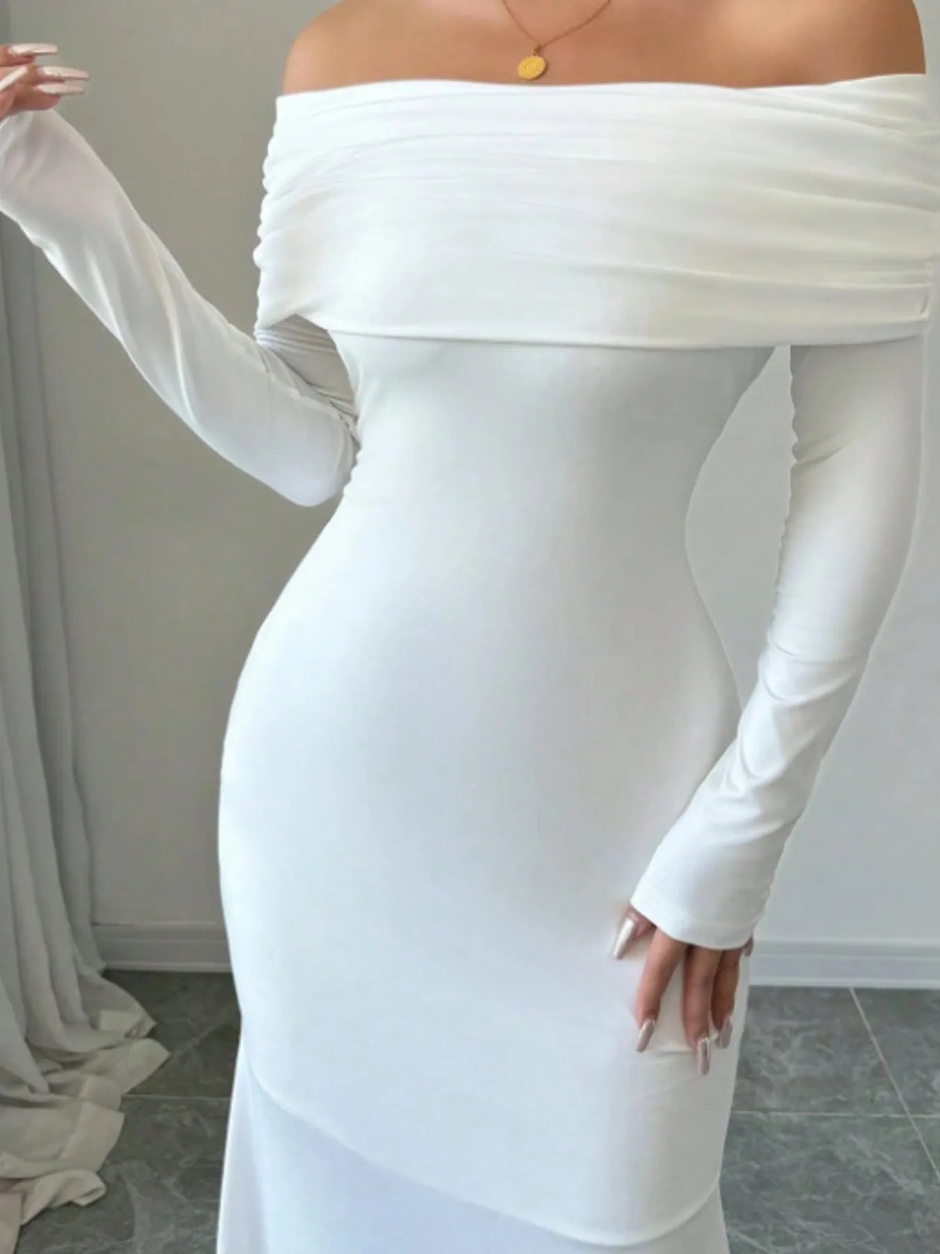 Off-Shoulder Long Sleeve Bodycon Maxi Dress