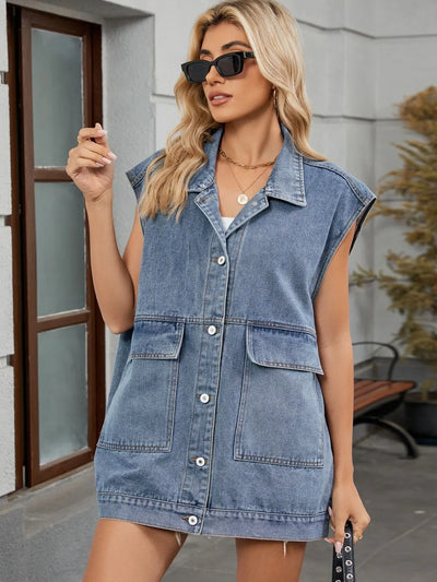 Button Down US Flag Denim Vest