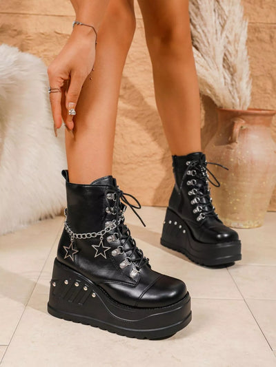 Round Toe Platform Wedge Boots