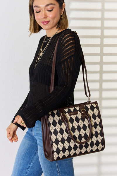 David Jones Argyle Pattern PU Leather Handbag for Style