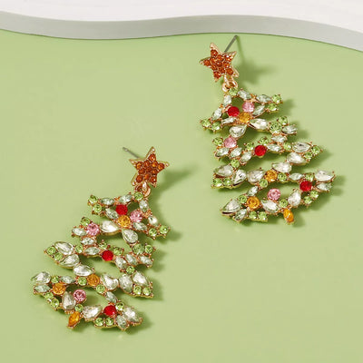 Christmas Tree Earrings with Rhinestones