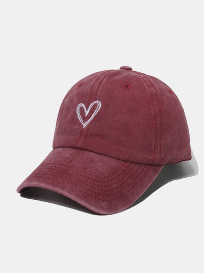 Embroidered Heart Washed Cotton Baseball Cap for Casual Style