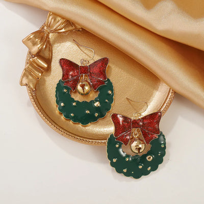 Christmas Wreath Bow Drop Earrings