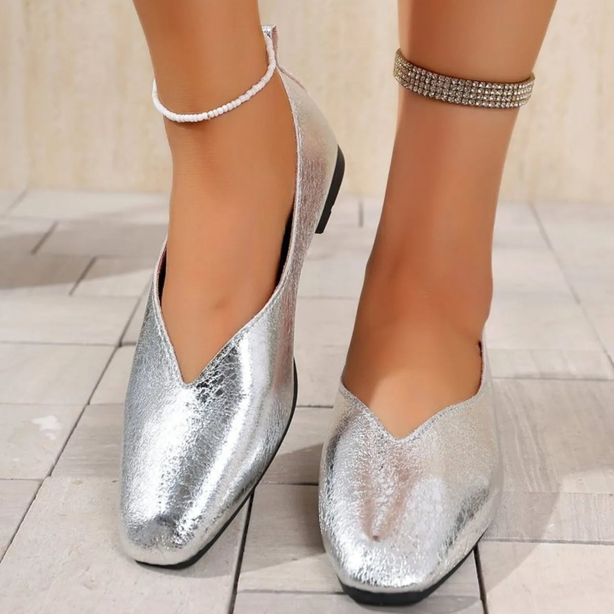 Sparkly Metallic Ballet Flat Loafers