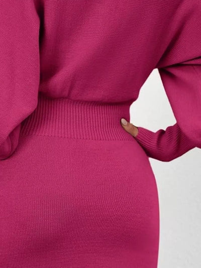 Lantern Sleeve Bodycon Sweater Dress