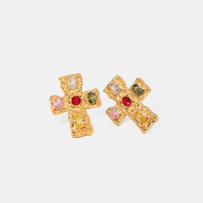 Elevate Your Style with 18K Gold-Plated Zircon Cross Earrings
