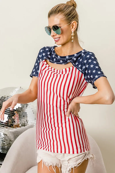 BiBi American Flag Theme Front Cut Out Top