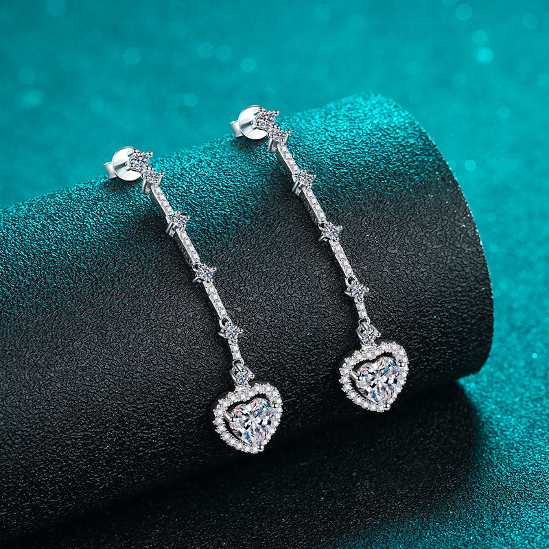 Heart-Shaped Moissanite & Zircon Sterling Silver Earrings