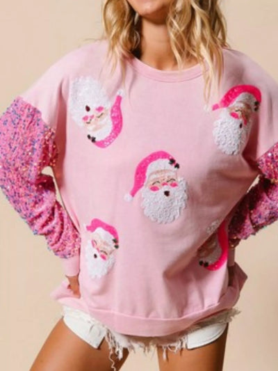 Christmas Theme Sequin Long Sleeve Sweatshirt