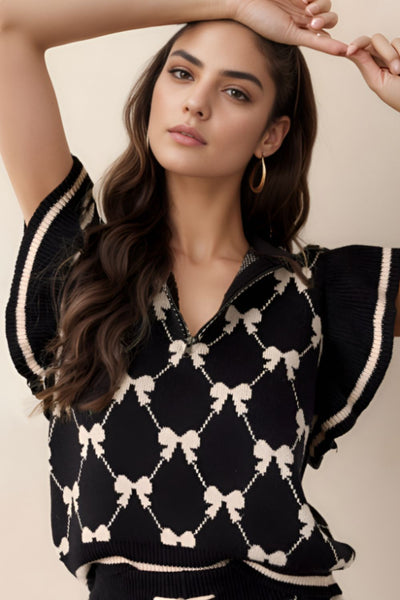 Trendy Bow Half Zip Sweater Vest - Chic, Soft, Versatile